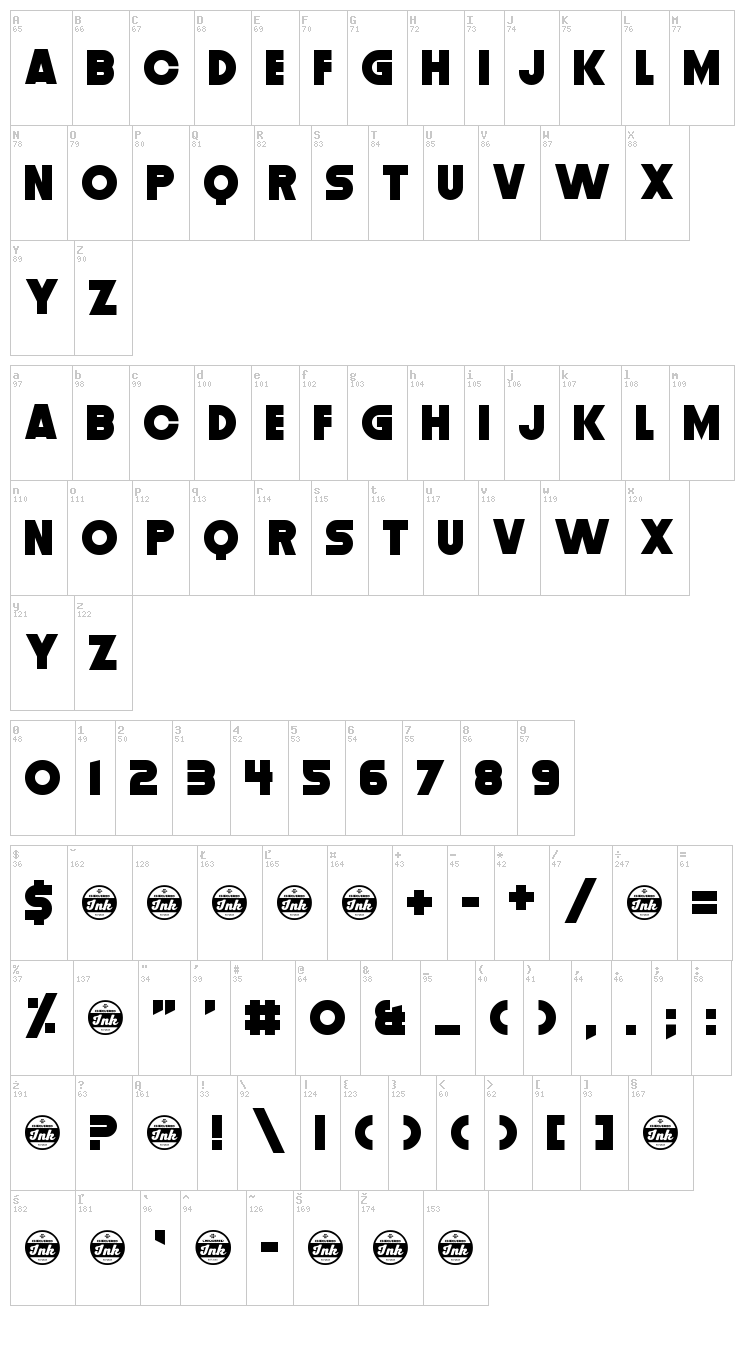 Distortion Dos Digital font map
